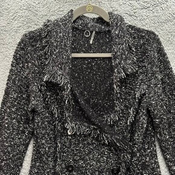 One Girl Who Medium Jacket Snaps Stretchy Long Sleeves Black White Fringe - Picture 6 of 12